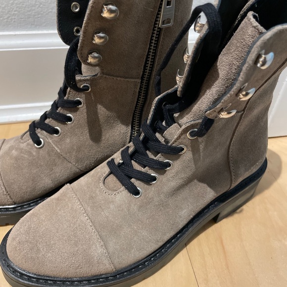 AllSaints Dusty Suede Lace Up Combat Boots in Beige Size US 7 - Picture 3 of 6